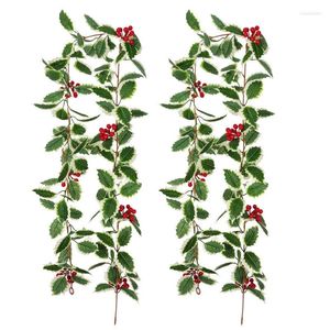 Fiori decorativi 2 pezzi Ghirlanda di bacche rosse di Natale Fogliame artificiale Verde Decorazione per camino Decorazione natalizia Decorazioni per interni ed esterni