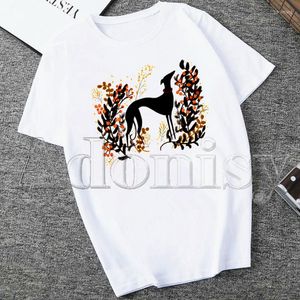 Damen T-Shirts Windhund Hund Sommer Mode Shirt Grafik Frauen Tops Basis O-Ausschnitt T-Shirts Lustiges Mädchen T-Shirt