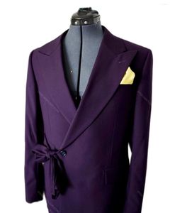 Men's Suits 2 PC Suit Supply Purple Bandage Belt Men For Wedding Jacket Set Formal Slim Fit Stylish Design Style Mens Cotton Clothing