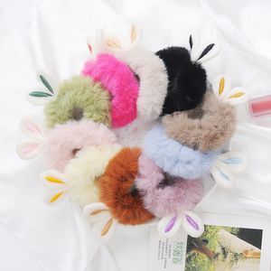 Fur Artificial Ribbon Rabbit Ear Scrunchies Faux Hair Band Rope Hair Holder Wristband Hair Ring Hair Tie Ponytail Holder Hair Tie 1824