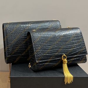 Echte Leder Geldbeutel Handtasche Totes Bag Alligator Muster Frauen Quastenwälfler mit Schachtel und Staubbeutel