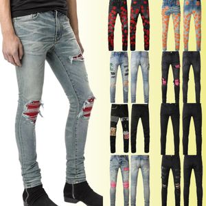 Jeans firmati jeans viola jeans per uomo moto skinny Trendy buco patchwork strappato tutto l'anno jeans a gamba slim all'ingrosso 2 pezzi sconto del 10%