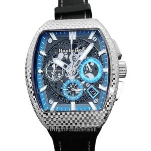 Mens Watch Chronograph 42MM Blue bezel skeleton dial Motion Rubber stap Japan Quartz Black date wheel Wristwatch