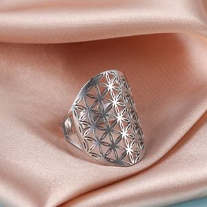 Blume des Lebens Ring Vintage verstellbare geometrische Ringe aus Edelstahl für Frauen Amulett Schmuck Geschenke Großhandel