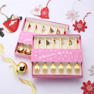 Dinnerware Sets 6Pcs/set Christmas Stainless Steel Coffee Spoons Tea Scoops Kids Spoon Set For Festival Party Tableware Year Gifts