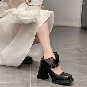 Dress Shoes Spring/Autumn High Heels Women Sexy Fashion Square Toe Lace Ling (5cm-8cm) Pumps Buckle Strap Shallow