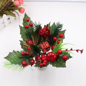 Decorative Flowers Artificial Mini Foam Berry Red Pearl Stamen Branch Christmas Decoration For Home Year DIY Wreath Gift Box Craft