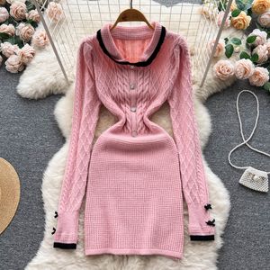 Vestidos de Mujer Elegan Contrast Sukienki Casual Sukienki Odrzuć kołnierz szatę Femme Długie rękawie z pojedynczym biodrem Pakiet Hip Dressessvestidos 2023