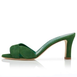 Moda Sandálias Bombas Sênior Siemu 70 mm Verde Camurça Rosa Pink Aberto de Toe Mules Itália Sexy Lady Slingback apontou designer de cais grossa de saltos altos da caixa UE 35-43