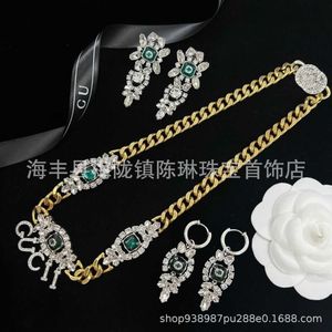 20% off all items 2023 New Luxury High Quality Fashion Jewelry for heavy industry inlaid rhinestone emerald double necklace female earrings advanced