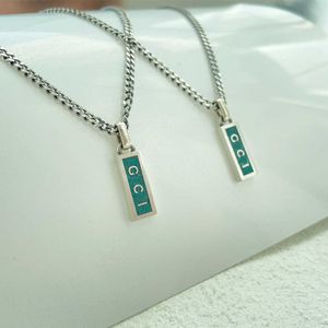 High quality luxury jewelry Silver enamel green bar vertical rectangle masculine and feminine temperament Necklace version