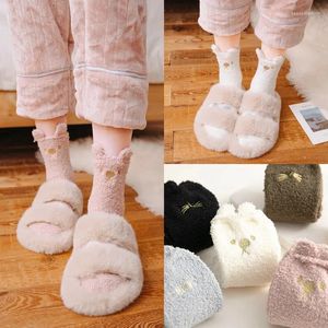 Women Socks Autumn Winter Women's Fashion Cute Comfortable Heigh Tube Stocking Kawaii Warm Thick Flannel Sweet Print Sleep