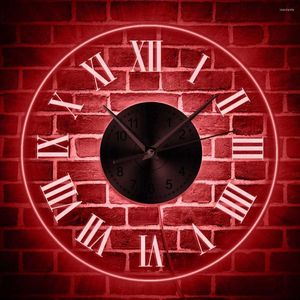 Wall Clocks Classic Roman Numbers Clock With LED Night Light Display Acrylic Lighting Room Decor