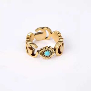 20% de desconto em 2023 novas jóias de moda de alta qualidade para margarida Bronze Double Flower Turquoise Casal Ring