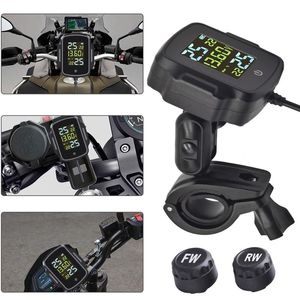 Motorcykel TPMS Bil Motorcykeldäck Tryckövervakningssystem Däck Temperaturlarm System med QC 3.0 USB -laddare för telefontablett