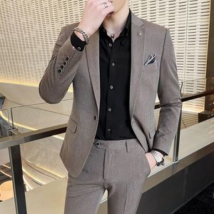 Erkek Suit Blazers Maycaur Marka Sold Color Sıradan Artı Boyut Pantolonlar İki Parçalı Butik Moda Ceketleri