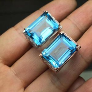 Cluster Rings Real And Natural Blue Topaz Ring Man 925 Sterling Silver 12 16mm Gem For Men Fine Handworked Jewelry