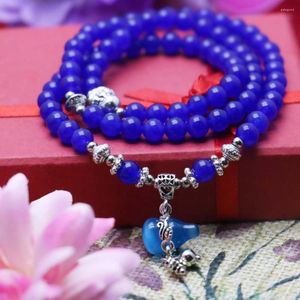 Strand Fashion 6mm 3 Laps Bracelet Beads Sapphires Crystals Natural Stone Calabash Pendant Accessories Women Girls Christmas Gift