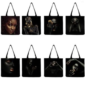 Evening Bags Women Shoulder Bag African Art Black Fashion Ladies Shopping Customizable Outdoor Travel Tote Large Capacity Foldable