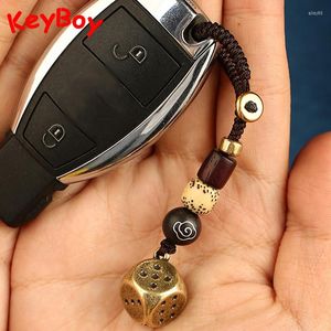 Keychains Solid Dice Car Key Rope Chain Pendants Vintage Brass Men Waist Hanging Jewelry Fashion Lucky Keychain Gifts For Friends