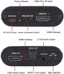4KHDMI para HDMI Audio SeparatorArc DTS5.1AC3 Saída HDCP Decodificador fibra óptica 4K60Hz