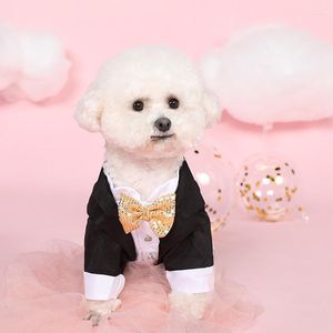 Abbigliamento per cani Gentiluomo Abiti in stile occidentale Abito da sposa Camicia formale per cani di piccola taglia Paillettes dorate Tuxedo PartyCucciolo Costume Gatti