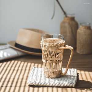 Copos de vinho 1pc Rattan de tecelagem de copo de copo de manga Durável com transparente