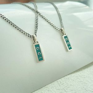 80% OFF 2023 New Luxury High Quality Fashion Jewelry for Silver Double enamel green bar vertical rectangle masculine and feminine temperament Necklace high version