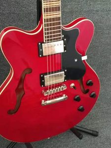 E-Gitarre dünne Semi-Hollow 6-saitige HH-Tonabnehmer im klaren Vintage-Rot-Glanz-335-Stil