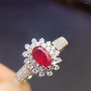 Cluster Rings Fine Jewelry Pure 18 K White Gold Real Natural Pigeon Blood Red Ruby 0.4ct Diamonds Female's For Women Ring
