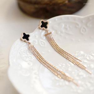 Dangle Earrings Clover Long Tassel Titanium Steel Pendant 14k Rose Gold Elegant Temperament Fashion Net Red For Women