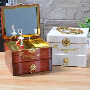 Decorative Figurines Rotating Ballerina Musical Box For Kid Jewelry Boxes Ring Necklace Storage Organizer Drawer With Mirror Birthday