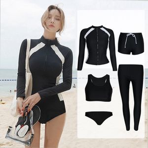 Women's Swimwear 5PC Rash Guard Swimsuit Long Sleeve Top and Legging Sun UV Protection Bathing Suit Surfing Diving Sport Swimming 230306