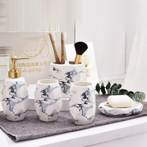 Badtillbehör Set Nordic Ceramic Marble Texture Hand Sanitizer Bottle Soap Dish Tooth Brush Cup Home El Accessories Femdelar Badrum