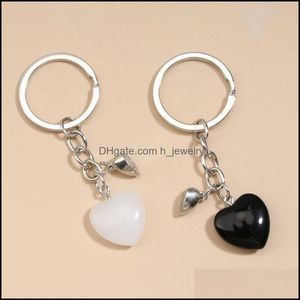 Keychains Lanyards Design Keychain Natural Crystal Quartz Stone Love Heart Magnetic Button Keyring Key Chains For Par Friend GI DH1V2