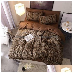 Bedding Sets Brown Leopard 100 Cotton Twin Set Rainha King Size Bed Duvet ER Folha de ROPA de Cama Parre