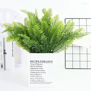 Flores decorativas 7 fork plantas artificiais simulação grama samambaias verdes folhas verdes plantas de flor falsa casamento caseiro de decoração mesa