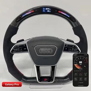 LED Racing Steering Wheels Compatible for Audi A6 RS6 RS7 100% Carbon Fiber Car Wheel