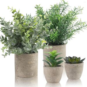 Flores decorativas pequenas plantas falsas Conjunto de 4 - Eucalyptus Rosemary suculenta artificial em vasos para decoração de casa interna