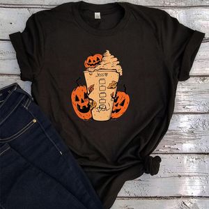 Women's T Shirts Pumpkin Spice Latte Graphic Fall Tee Crewneck Custom Coffee Shirt Tops