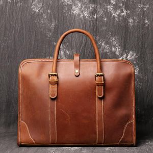 Briefcases Genuine Leather Men's Briefcase 14 Inch Laptop Tote Business Shoulder Messenger Bag Portfolio Document Casual Crossbody Hand