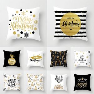 Pillow Christmas Pillows Case Gold Black White Print Merry Cover Modern Simple Decorative Year Decor