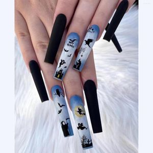 Falso unhas 24pcs/caixa conjunto Fake Press Pressione em Faux OnGles Halloween Style Spider Birds Jungle Castle Designs Diy Manicure Acrílico Piles