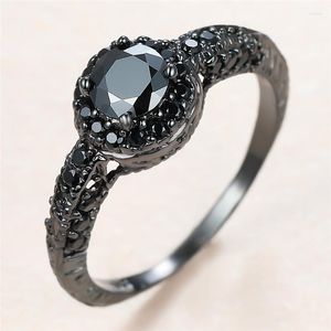 Anéis de casamento Vintage Male Male Male Black Crystal Ring Luxury 14kt Gold noivado Round Zircon para homens Mulheres