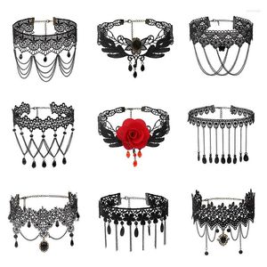 Choker Trend Neo-Gothic Multi-Layered Wide Spets Tassel Necklace For Women Lolita Vintage Black ClaVicle Chain Charm Jewelry Gift