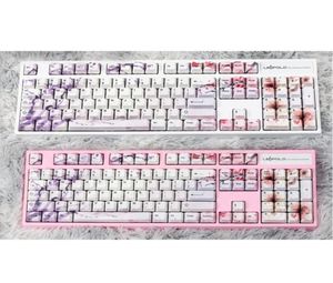 108 Keys OEM PBT Keycaps Full Set Mechanical Keyboard Keycaps 5 Face DyeSublimation Cherry Blossom Sakura Keycaps7591075