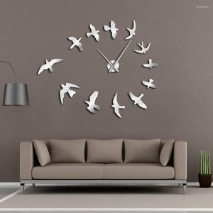 Väggklockor dekorativ spegel klocka flygande fåglar modern design lyx ramlös diy stor klocka natur rumsdekor