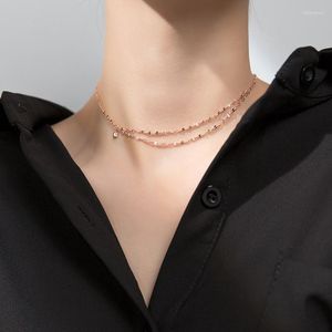 Ketten echt. 925 Sterling Silber Doppelreihige Kette Halsband Schlüsselbein Halskette Solitär CZ Anhänger Edler Schmuck C-D6692