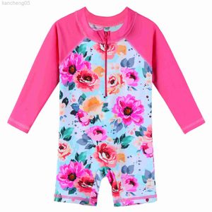 Jednoczęściowe Baohulu Toddler Girls Swimsuit kwiatowy nadruk kąpielowy One Piece Karium kąpielowe z długimi rękawami z spodniami dzieci W0310