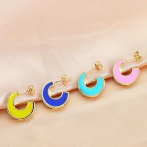 Hoop Earrings European And American Simple Temperament Stud With Diamond Drop Oil C-shaped Color For Women
